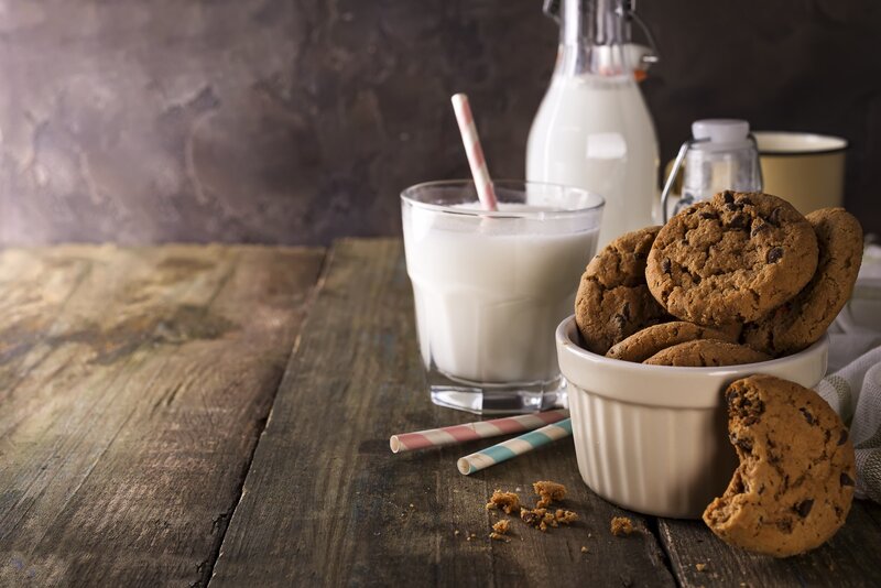 Chocolate Chip Cookies and Milk — Brown