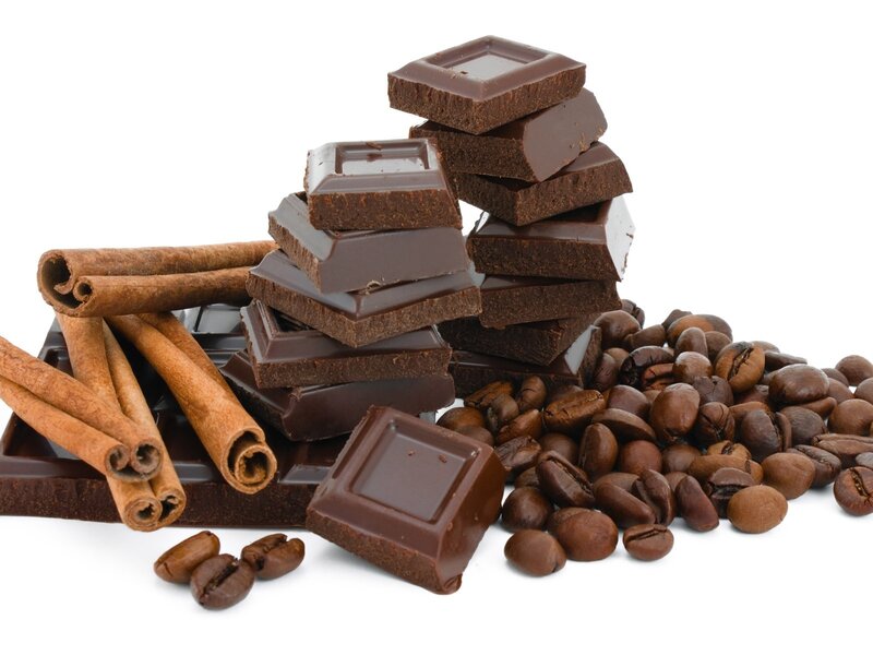chocolate, cinnamon, and coffee beans