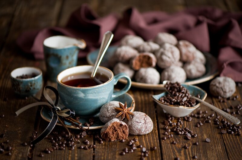 Chocolate Cookies with Tea — Brown, Cozy