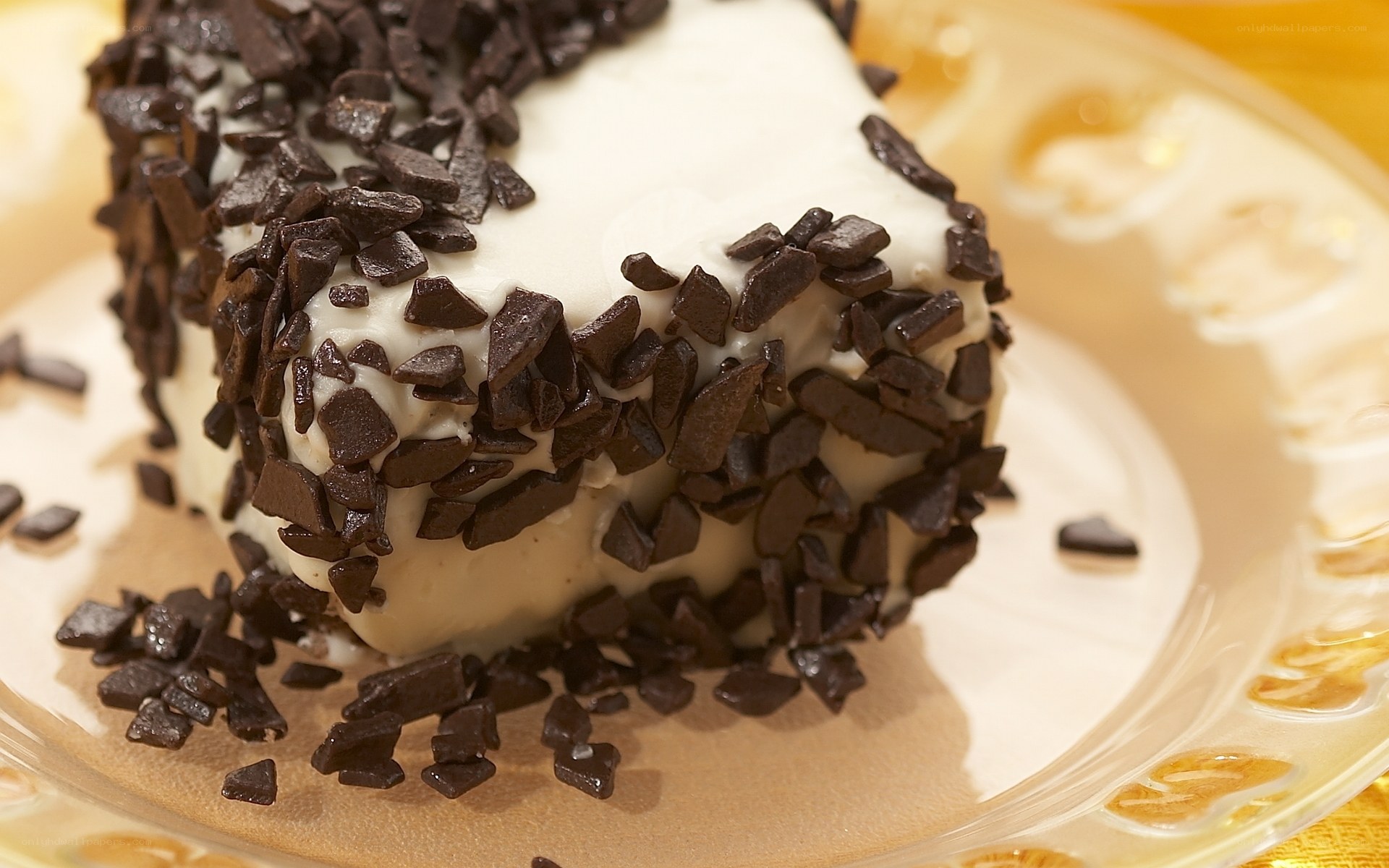 chocolate-covered dessert slice