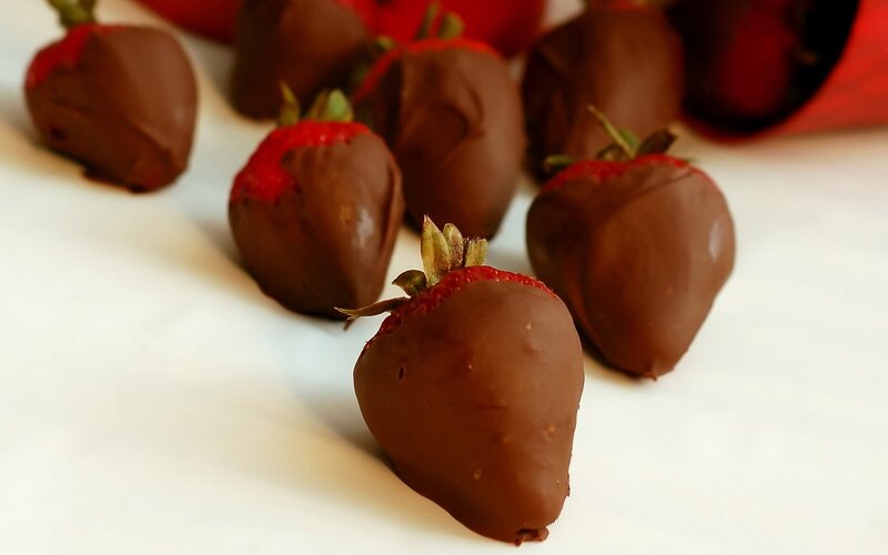 Chocolate-covered Strawberries — Brown, Appetizing, Photograph, Chocolate, White Surface