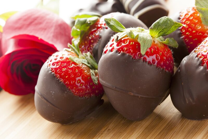 Chocolate-covered Strawberries — Red, Romantic, Photograph, Rose