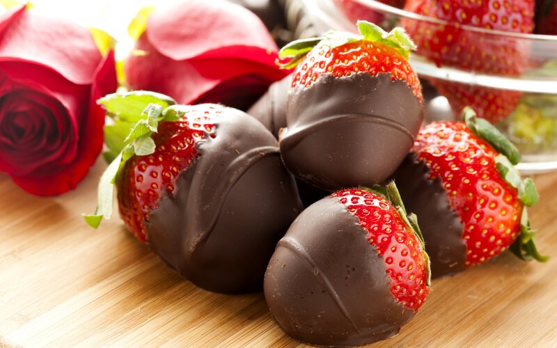 Chocolate-covered Strawberries — Red, Romantic