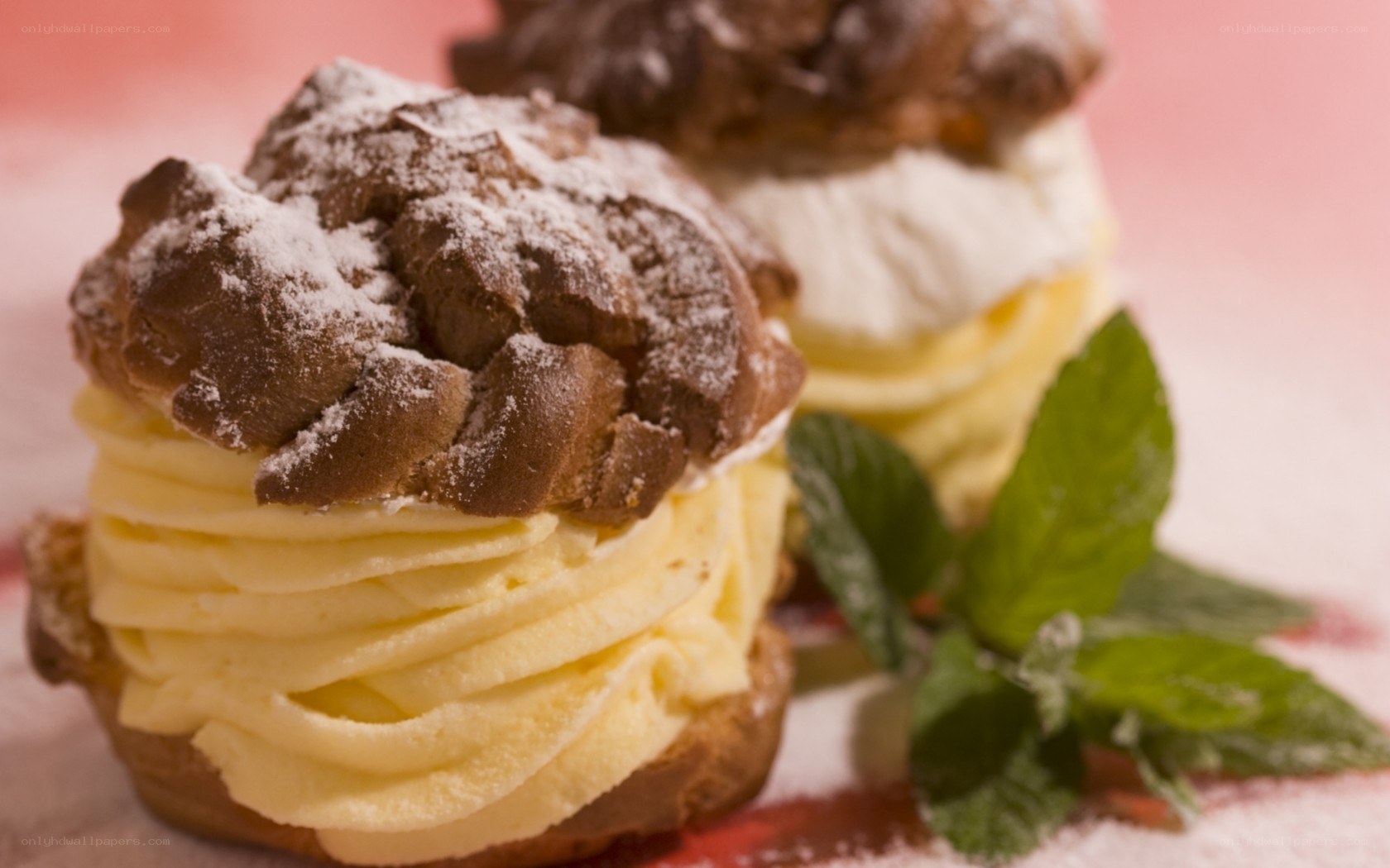 chocolate cream puffs with mint