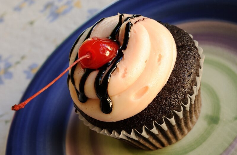 Chocolate Cupcake with Cherry — Brown