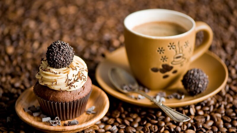 Chocolate Cupcake with Coffee — Brown, Cozy, Photograph