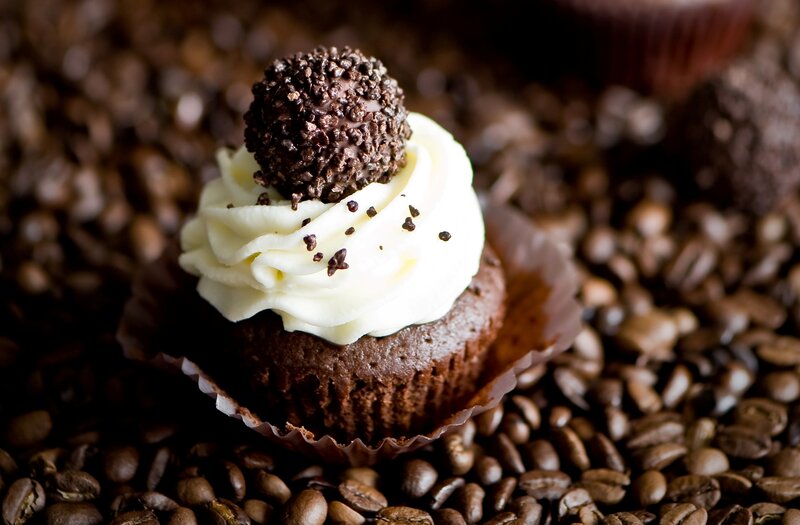 Chocolate Cupcake with Frosting — Brown, Indulgent, Photograph, Coffee Beans