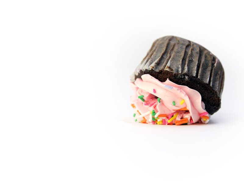 chocolate cupcake with pink frosting