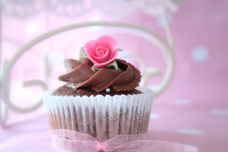 Chocolate Cupcake with Rose — Pink