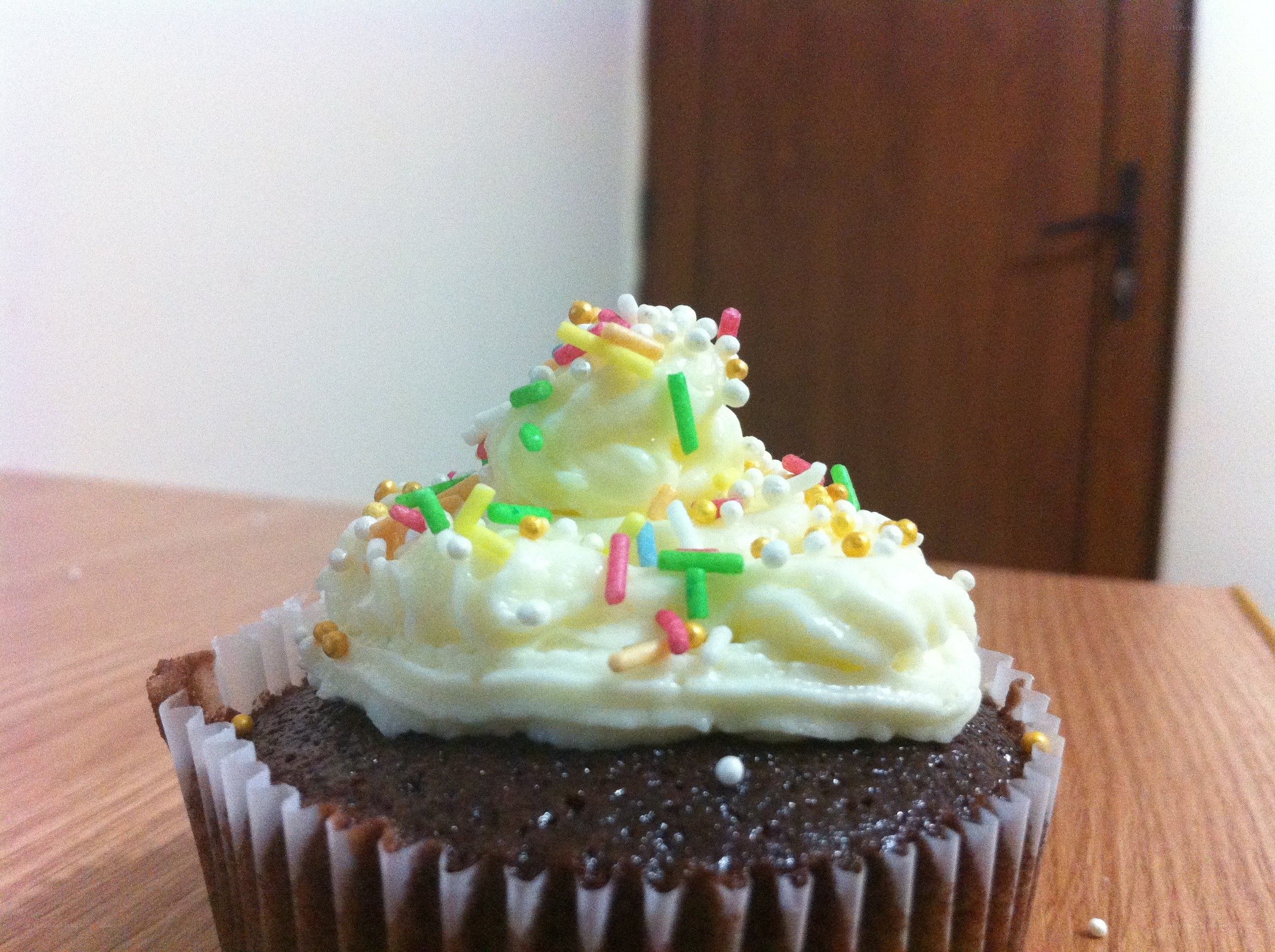 chocolate cupcake with sprinkles