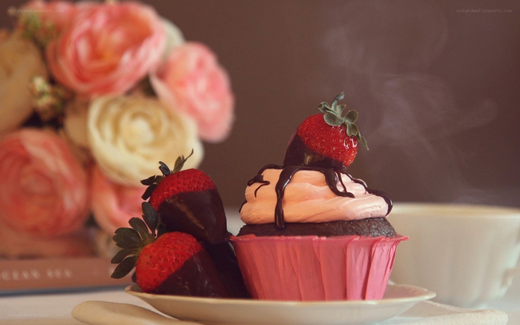 chocolate cupcake with strawberries