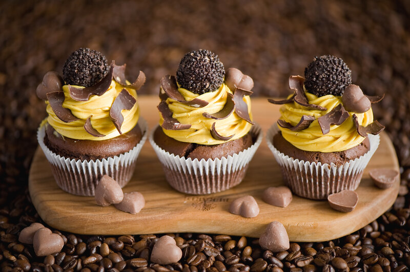 Chocolate Cupcakes — Brown, Indulgent, Photograph, Coffee Beans, Chocolate Shavings