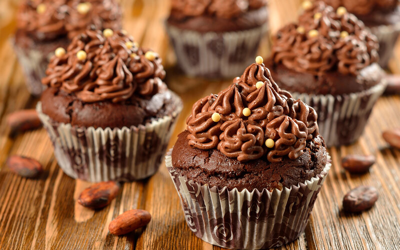 Chocolate Cupcakes on Wood