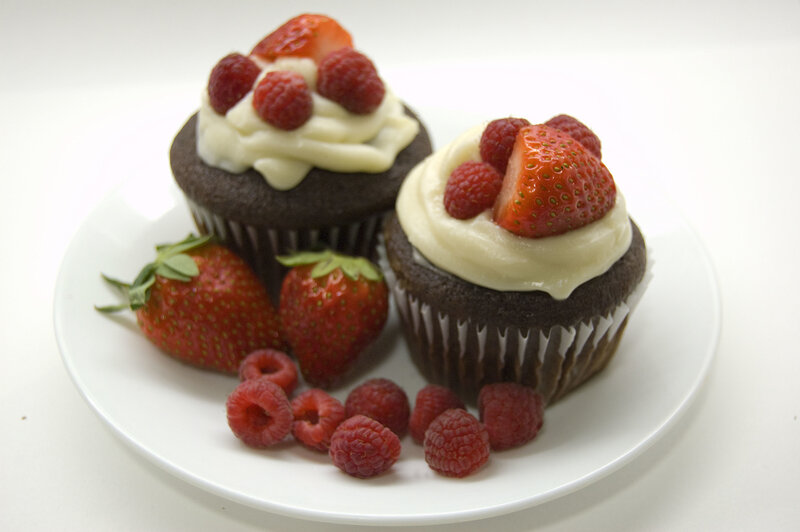 chocolate cupcakes with berries