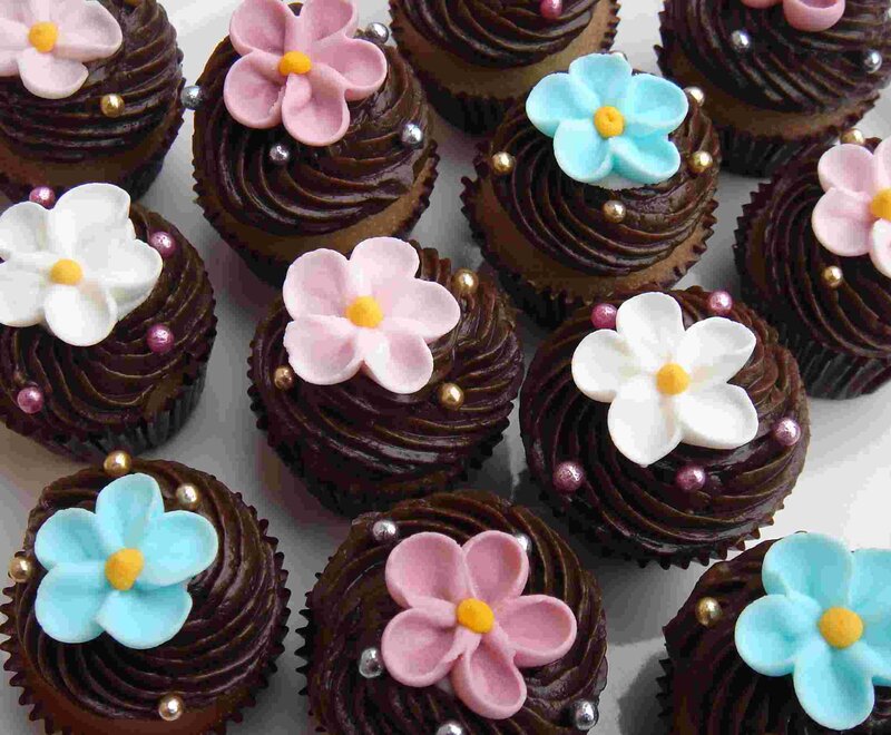 chocolate cupcakes with flowers