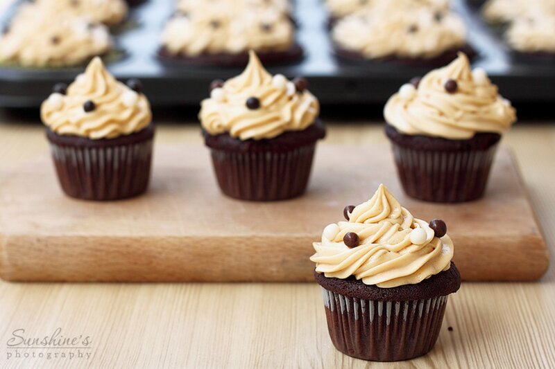 Chocolate Cupcakes with Frosting — Brown, Appetizing, Photograph, Wooden Board