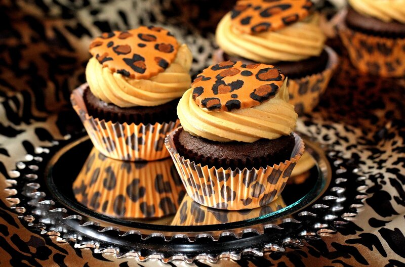 Chocolate Cupcakes with Frosting — Brown, Festive, Photograph, Leopard Print