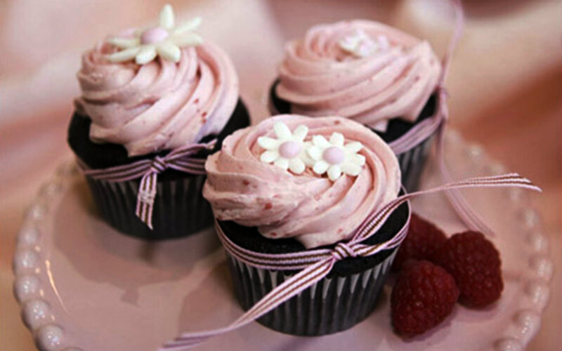 Chocolate Cupcakes with Frosting — Pink, Sweet