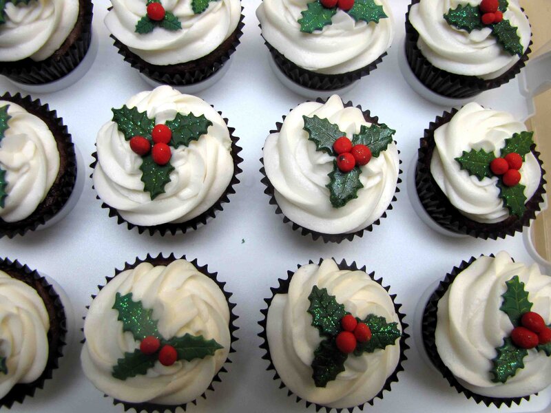 Chocolate Cupcakes with Holly