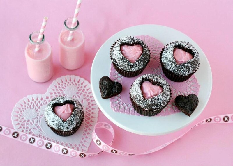 Chocolate Cupcakes with Pink Filling — Sweet
