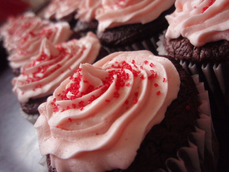 Chocolate cupcakes with pink frosting