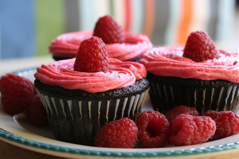 Chocolate Cupcakes with Raspberries — Black