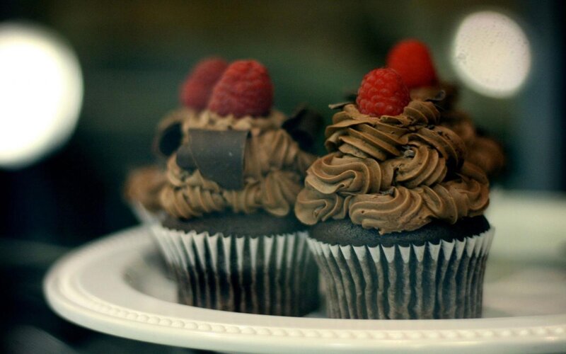 Chocolate Cupcakes with Raspberries — Brown, Appetizing