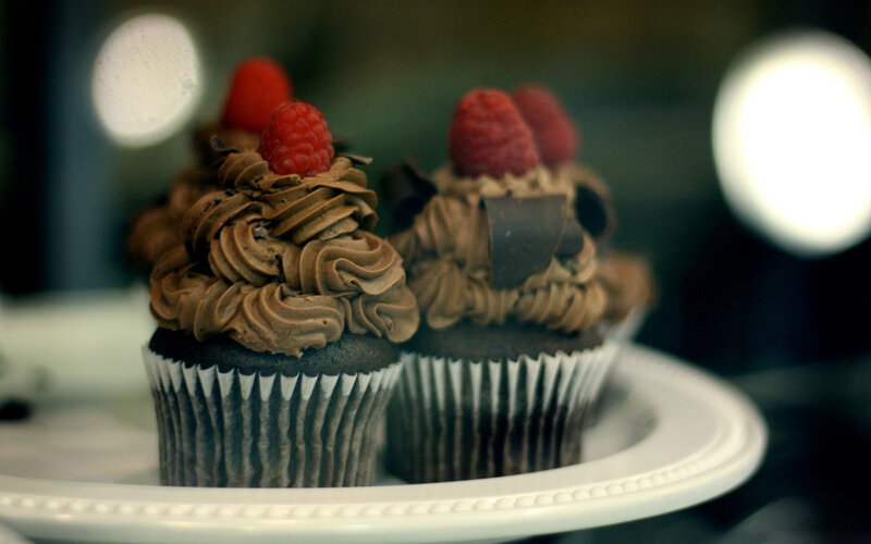 Chocolate Cupcakes with Raspberries — Brown, Indoor