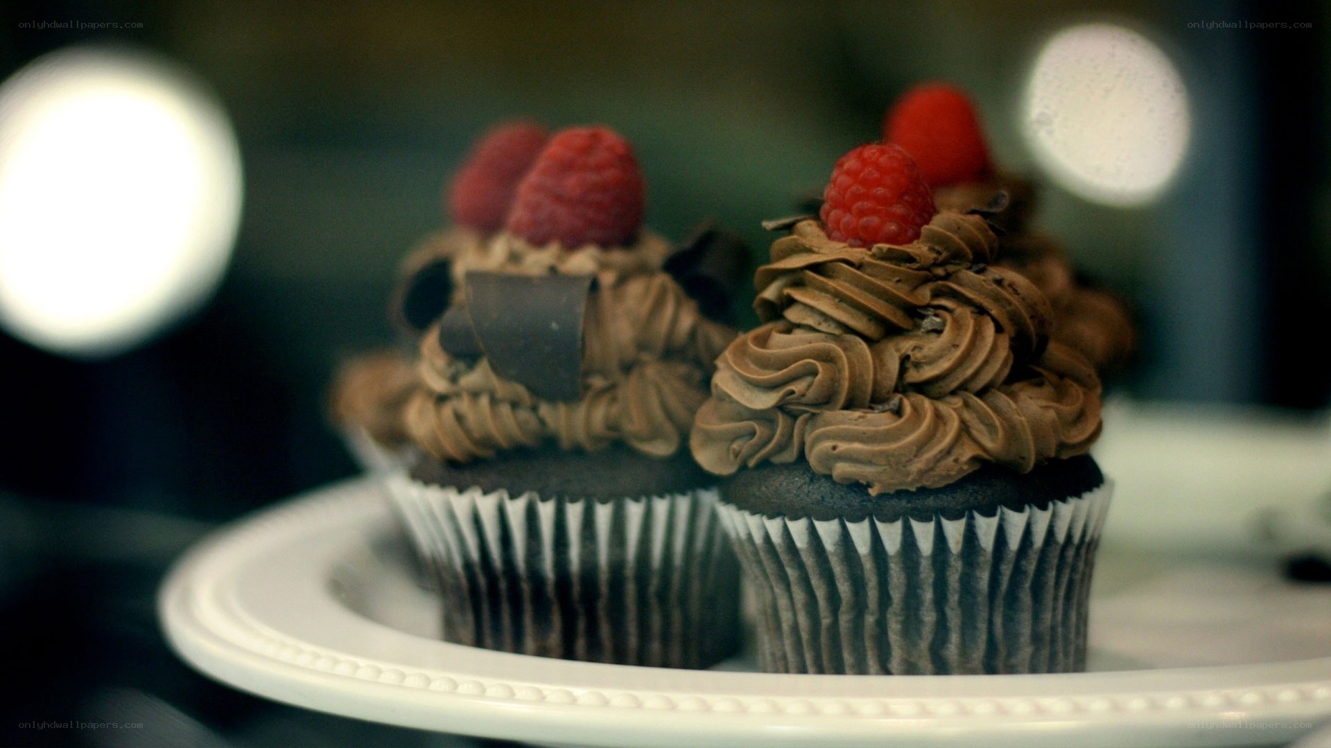 Chocolate cupcakes with raspberries