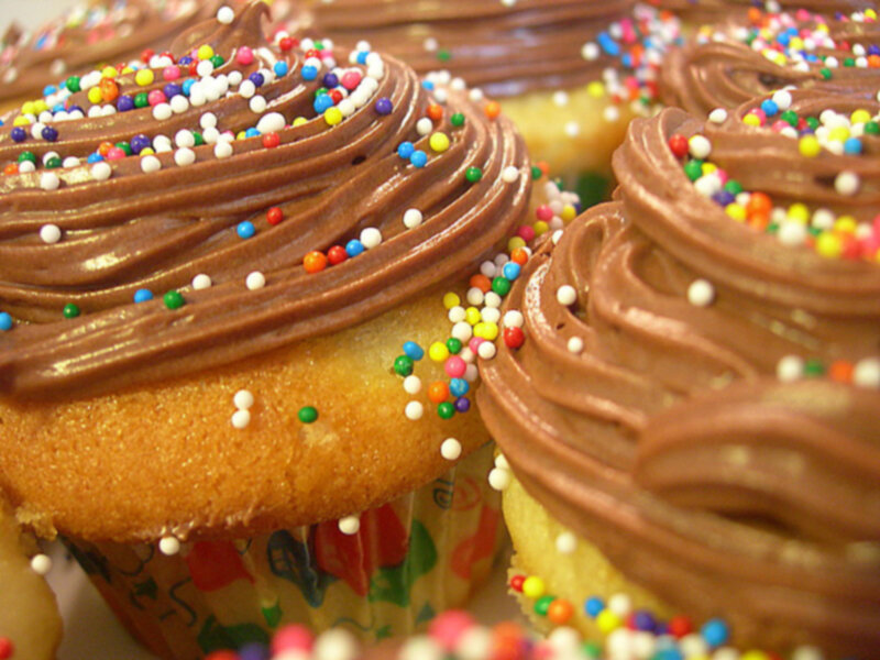 Chocolate Cupcakes with Sprinkles — Brown, Festive, Photograph, Frosting