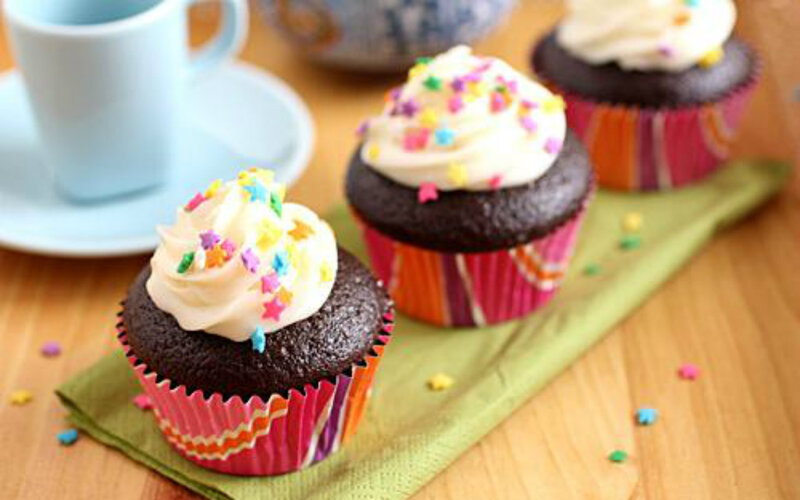 Chocolate Cupcakes with Sprinkles — Brown