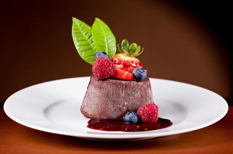 Chocolate Dessert with Berries — Brown, Appetizing, Photograph, Strawberry