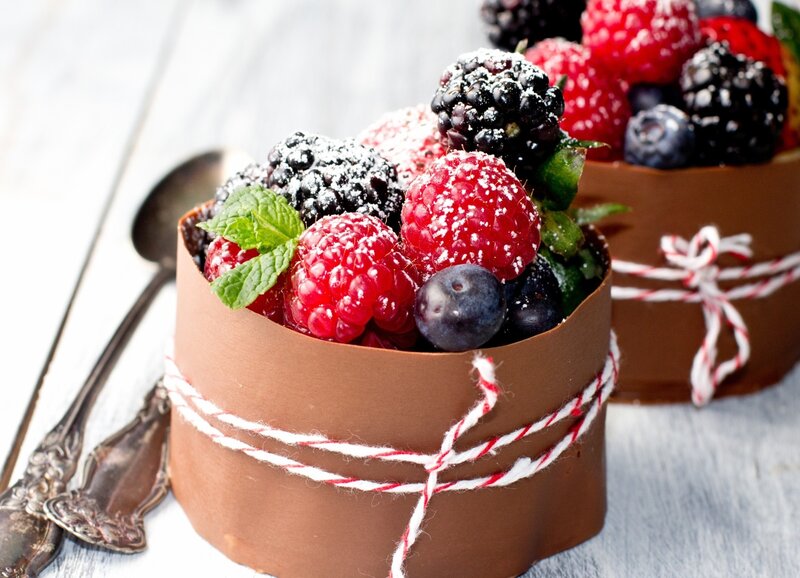 Chocolate Dessert with Berries — Brown, Delicate, Photograph