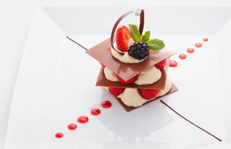 Chocolate Dessert with Berries — White, Elegant