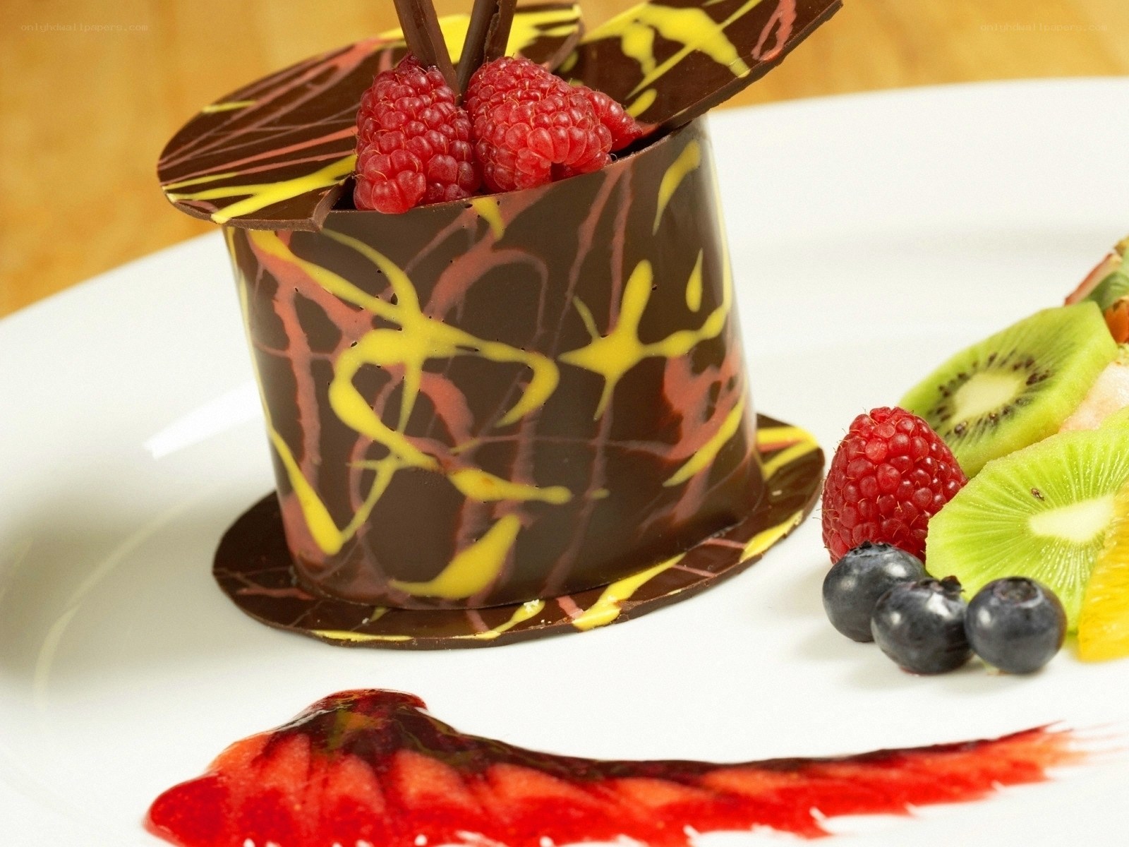 chocolate dessert with berries