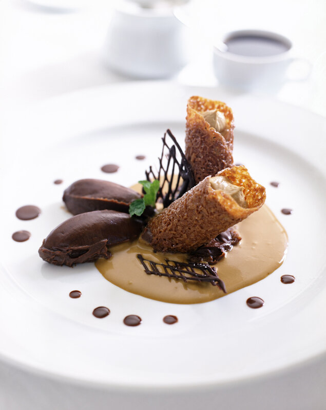 chocolate dessert with caramel sauce
