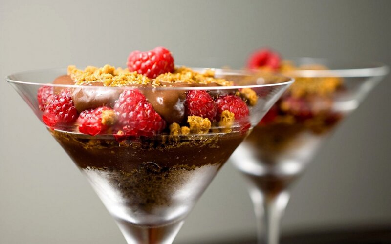 Chocolate Dessert with Raspberries — Brown