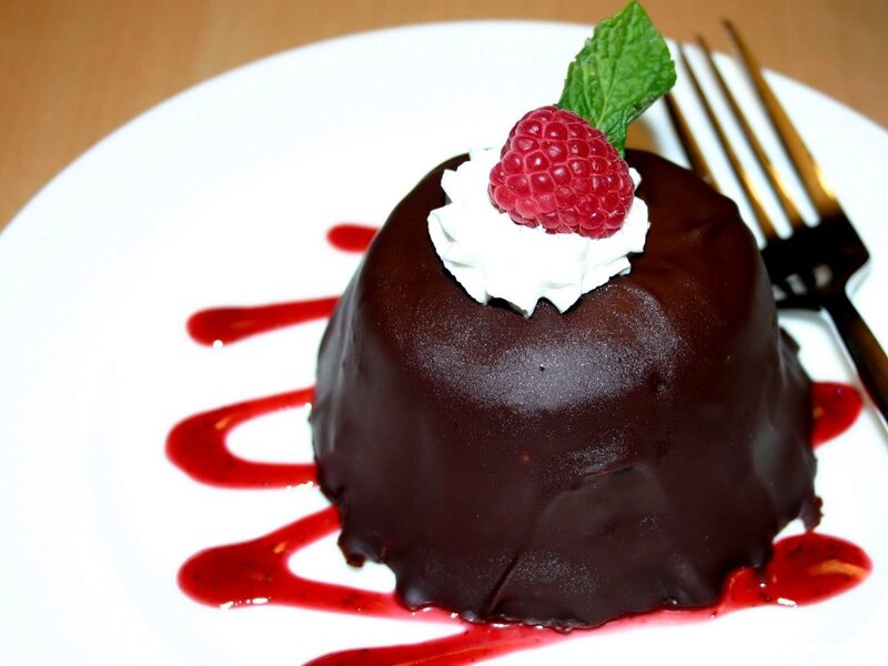 Chocolate Dessert with Raspberry — Brown, Appetizing, Photograph