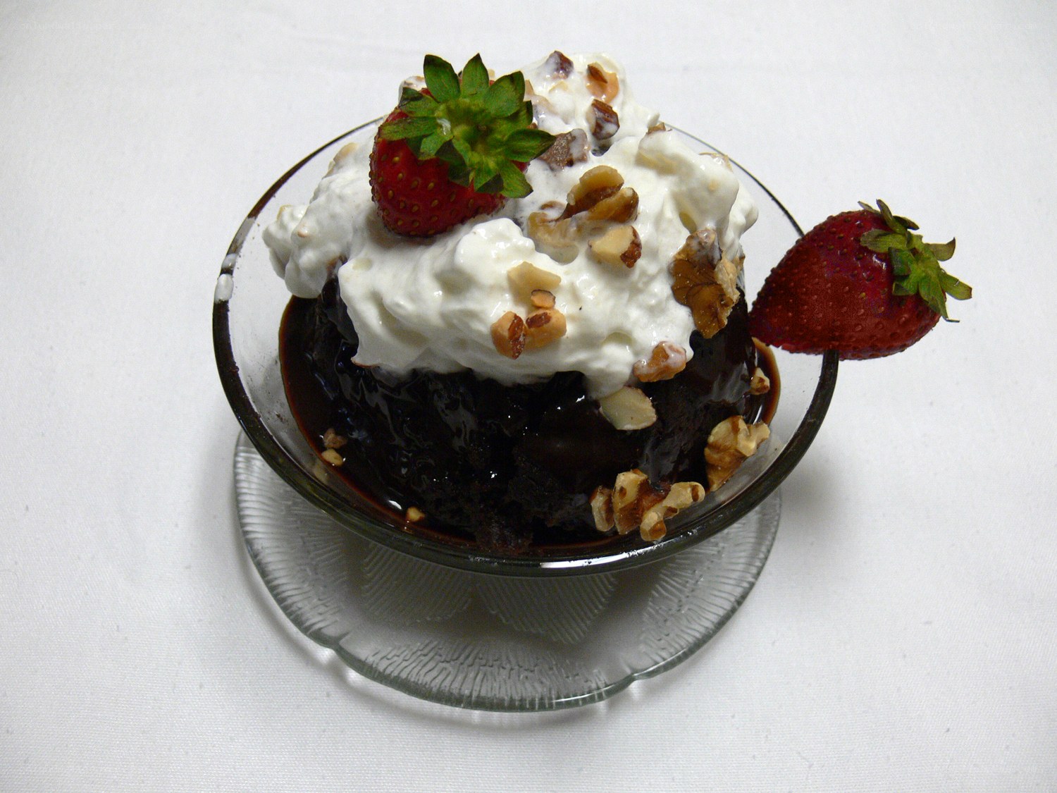 Chocolate dessert with strawberries