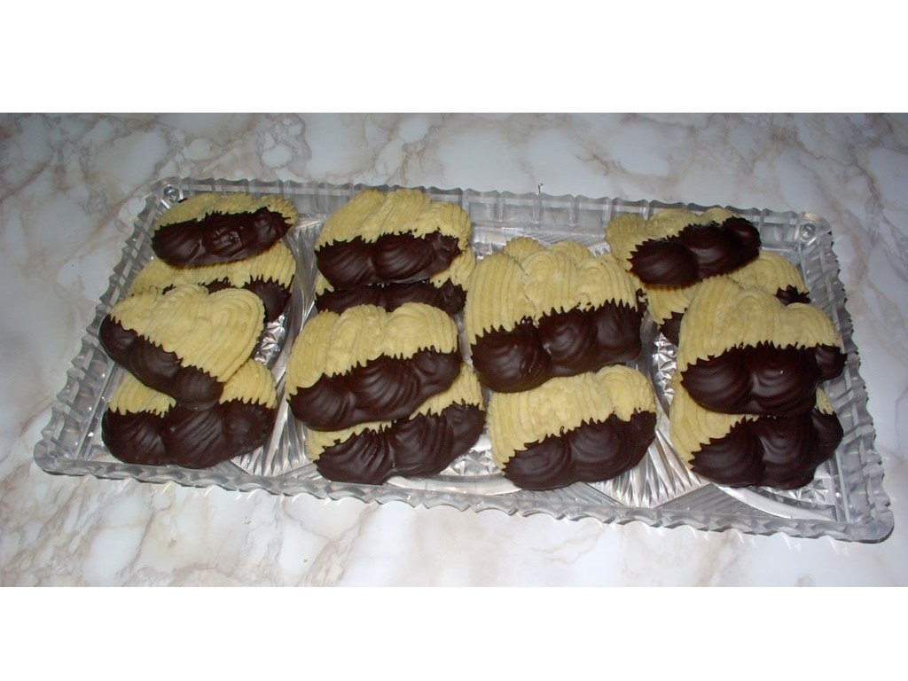 chocolate-dipped cookies on tray