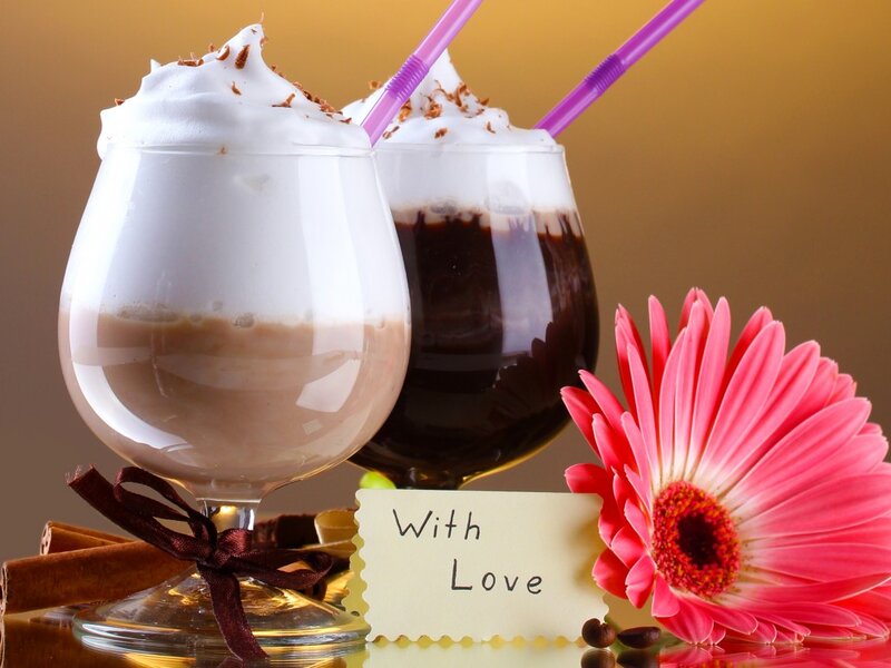 Chocolate Drinks with Whipped Cream — Brown, Warm, Photograph