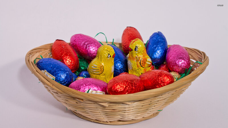 Chocolate Eggs in Basket — Red