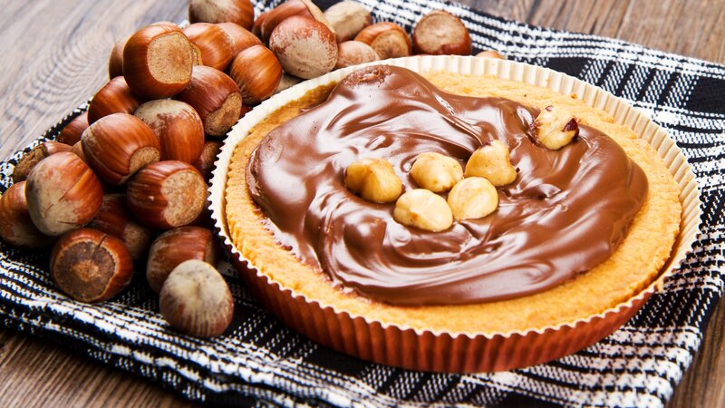 Chocolate Hazelnut Tart — Brown, Appetizing, Photograph