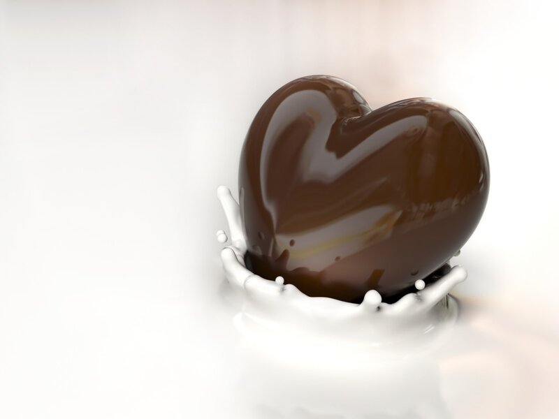 Chocolate Heart in Milk — Brown, Calm, 3d Render, Milk Splash