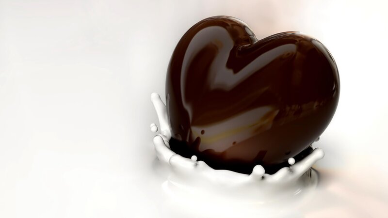 Chocolate Heart in Milk — Brown, Calm, 3d Render, Splashes