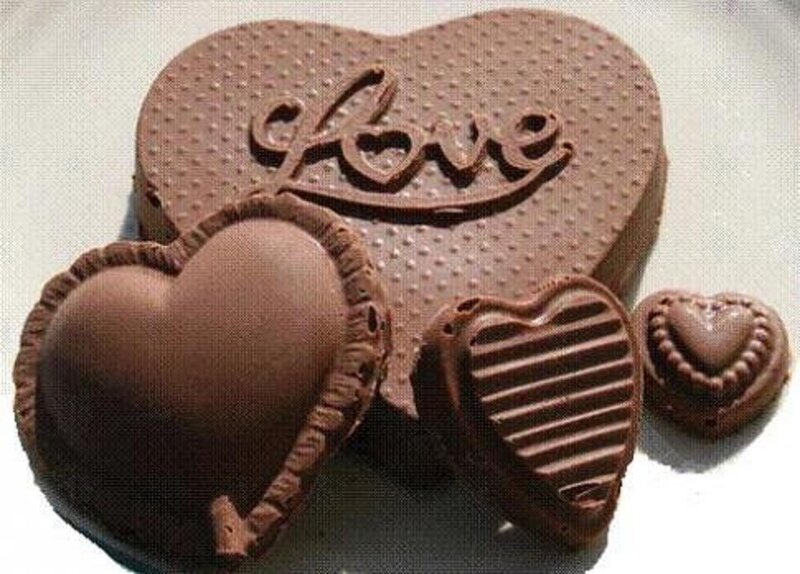 chocolate hearts with 'love' inscription