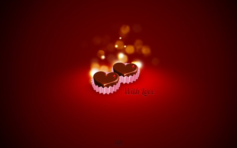 chocolate hearts with love