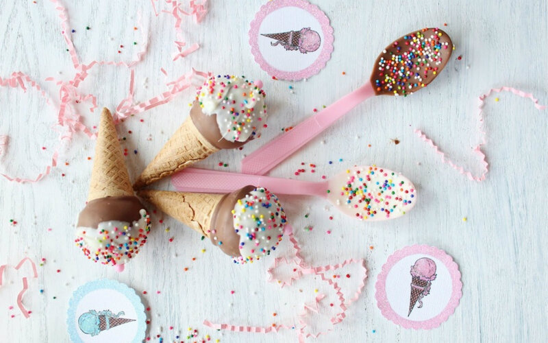 Chocolate Ice Cream Cones — Pink