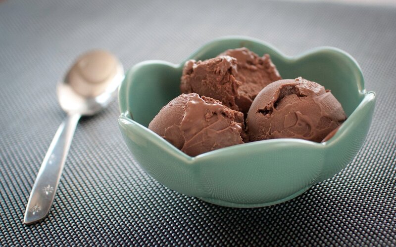 Chocolate ice cream in a bowl