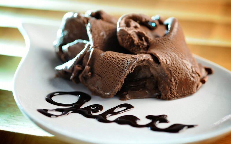 Chocolate Ice Cream Scoop — Brown, Appetizing, Photograph, Plate